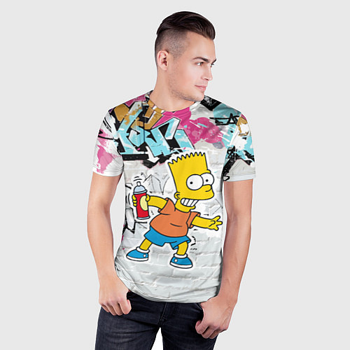 Мужская спорт-футболка Барт Симпсон на фоне стены с граффити / 3D-принт – фото 3