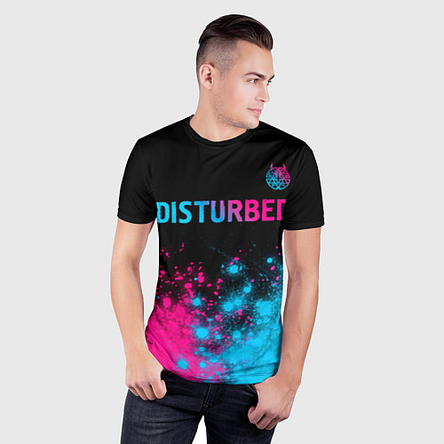 Мужская спорт-футболка Disturbed - neon gradient: символ сверху / 3D-принт – фото 3