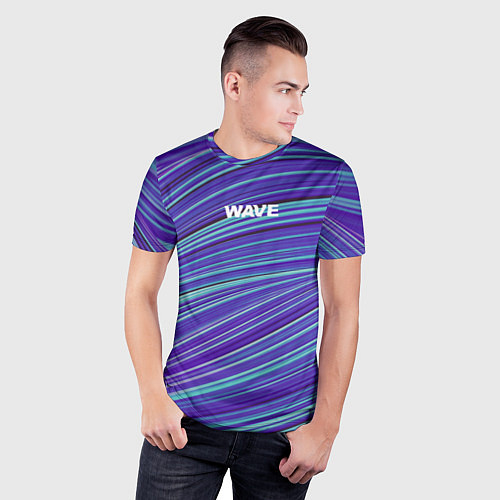 Мужская спорт-футболка Абстрактные волны Wave - синие / 3D-принт – фото 3