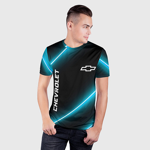 Мужская спорт-футболка Chevrolet неоновые лампы / 3D-принт – фото 3