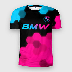 Футболка спортивная мужская BMW - neon gradient: символ сверху, цвет: 3D-принт