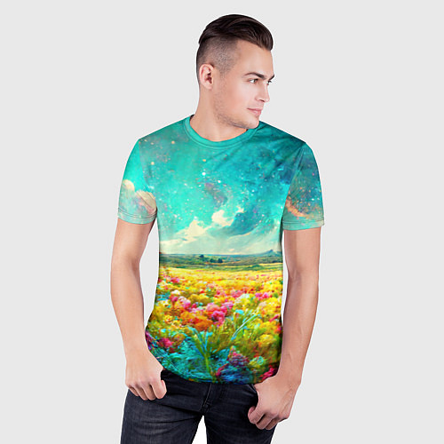Мужская спорт-футболка Бесконечное поле цветов / 3D-принт – фото 3