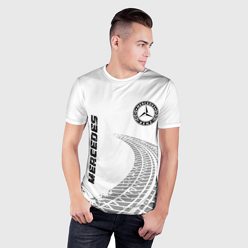 Мужская спорт-футболка Mercedes speed на светлом фоне со следами шин: сим / 3D-принт – фото 3
