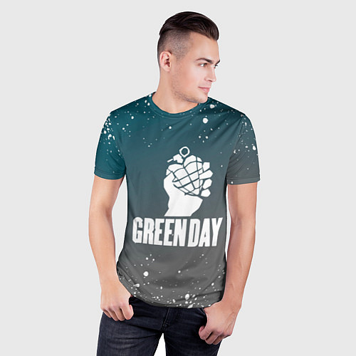 Мужская спорт-футболка Green day - брызги / 3D-принт – фото 3