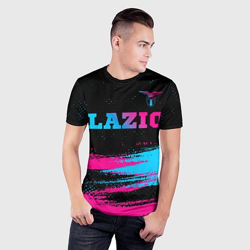 Мужская спорт-футболка Lazio - neon gradient: символ сверху / 3D-принт – фото 3