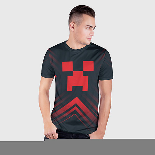 Мужская спорт-футболка Красный символ Minecraft на темном фоне со стрелка / 3D-принт – фото 3