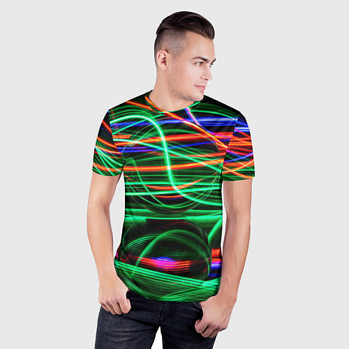 Мужская спорт-футболка Абстрактное множество цветных линий / 3D-принт – фото 3