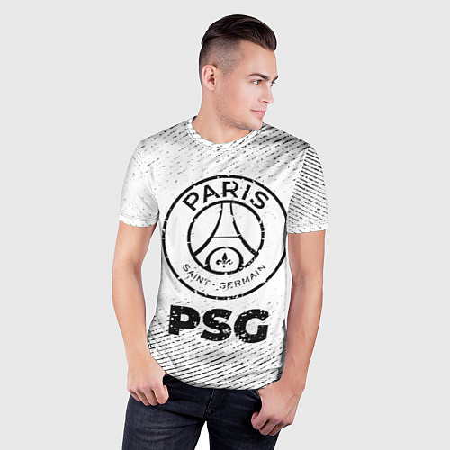 Мужская спорт-футболка PSG с потертостями на светлом фоне / 3D-принт – фото 3