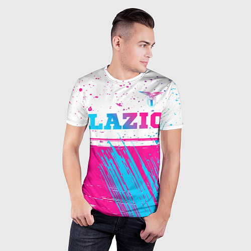 Мужская спорт-футболка Lazio neon gradient style: символ сверху / 3D-принт – фото 3