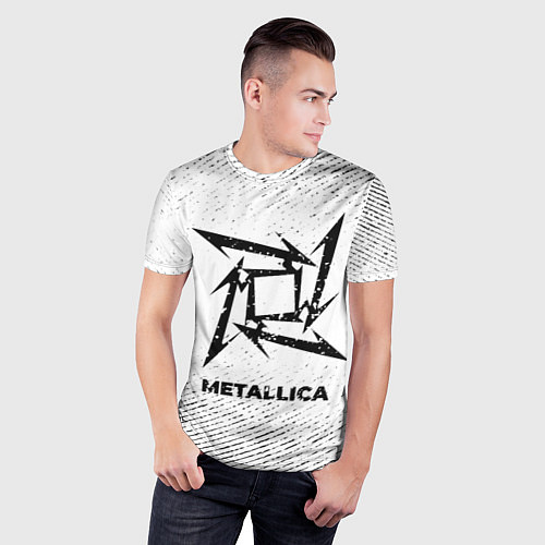 Мужская спорт-футболка Metallica с потертостями на светлом фоне / 3D-принт – фото 3