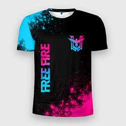 Футболка спортивная мужская Free Fire - neon gradient: символ и надпись вертик, цвет: 3D-принт