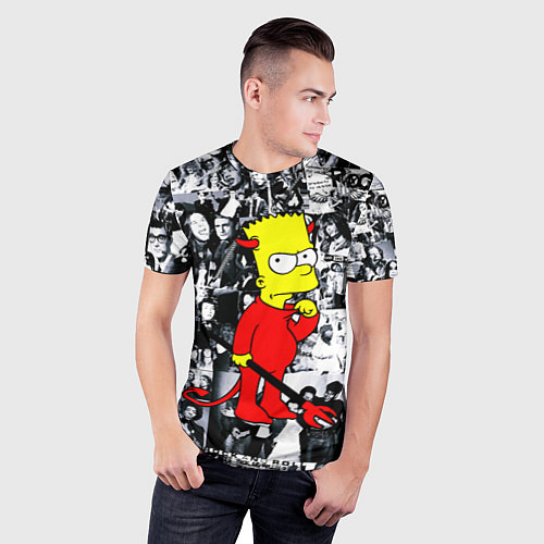 Мужская спорт-футболка Барт Симпсон - чёрт на фоне своих подопечных / 3D-принт – фото 3