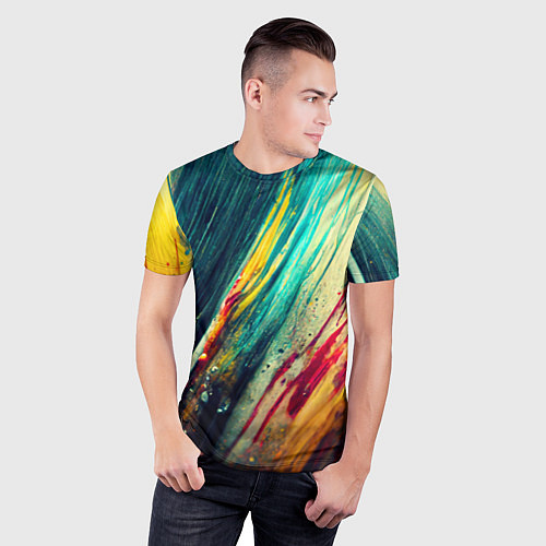 Мужская спорт-футболка Темные и яркие потеки краски / 3D-принт – фото 3