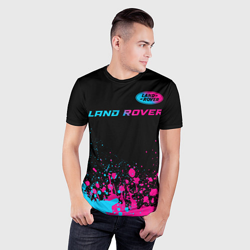 Мужская спорт-футболка Land Rover - neon gradient: символ сверху / 3D-принт – фото 3