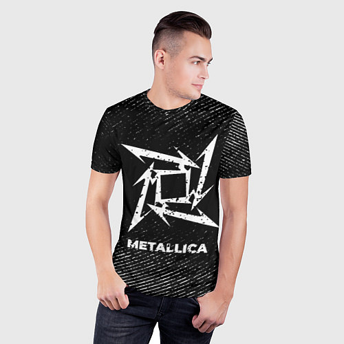 Мужская спорт-футболка Metallica с потертостями на темном фоне / 3D-принт – фото 3