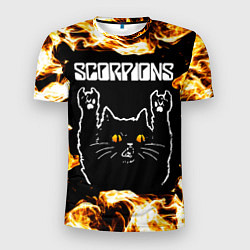 Футболка спортивная мужская Scorpions рок кот и огонь, цвет: 3D-принт