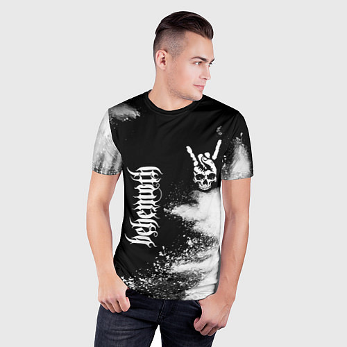 Мужская спорт-футболка Behemoth и рок символ на темном фоне / 3D-принт – фото 3