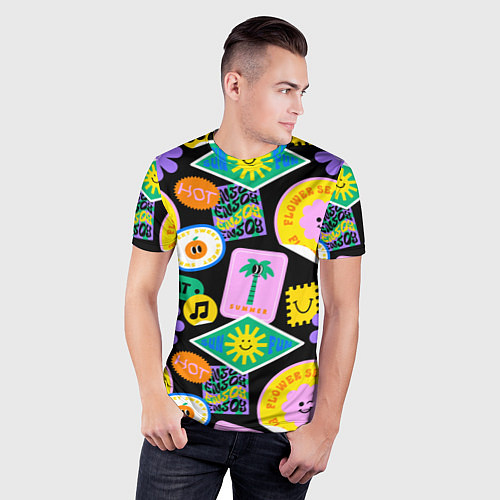 Мужская спорт-футболка Летние наклейки pop-art паттерн / 3D-принт – фото 3