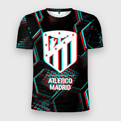 Футболка спортивная мужская Atletico Madrid FC в стиле glitch на темном фоне, цвет: 3D-принт
