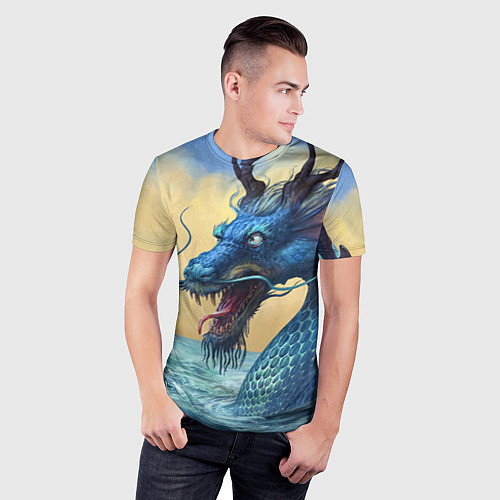 Мужская спорт-футболка Японский Дракон В Воде / 3D-принт – фото 3