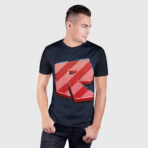 Мужская спорт-футболка Roblox red - Роблокс полосатый логотип / 3D-принт – фото 3