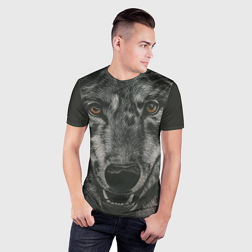 Мужская спорт-футболка Крупная морда серого волка / 3D-принт – фото 3