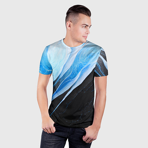 Мужская спорт-футболка Тёмно-синий мрамор / 3D-принт – фото 3
