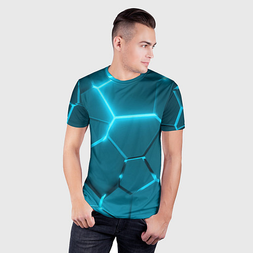Мужская спорт-футболка Ледяные неоновые геометрические плиты / 3D-принт – фото 3