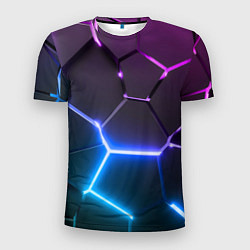 Мужская спорт-футболка Фиолетовый градиент - неоновые геометрические плит