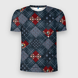 Футболка спортивная мужская Red and blue denim patchwork, цвет: 3D-принт