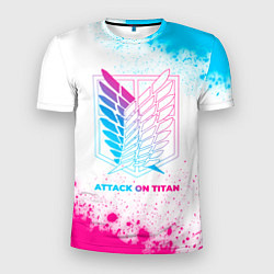 Футболка спортивная мужская Attack on Titan neon gradient style, цвет: 3D-принт