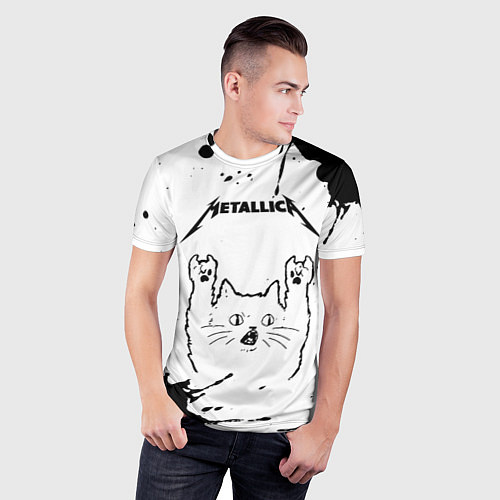 Мужская спорт-футболка Metallica рок кот на светлом фоне / 3D-принт – фото 3
