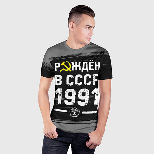 Мужская спорт-футболка Рождён в СССР в 1991 году на темном фоне / 3D-принт – фото 3