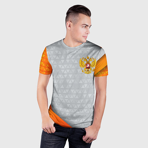 Мужская спорт-футболка Orange & silver Russia / 3D-принт – фото 3