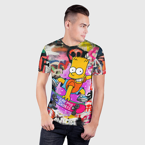 Мужская спорт-футболка Скейтбордист Барт Симпсон на фоне стены с граффити / 3D-принт – фото 3