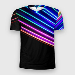 Мужская спорт-футболка Неоновые полосы на черном