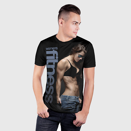 Мужская спорт-футболка Фитнес-модель в джинсах / 3D-принт – фото 3
