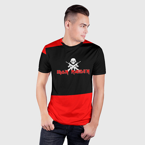 Мужская спорт-футболка Iron Maiden - красные полосы / 3D-принт – фото 3