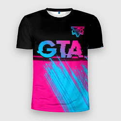 Футболка спортивная мужская GTA - neon gradient: символ сверху, цвет: 3D-принт