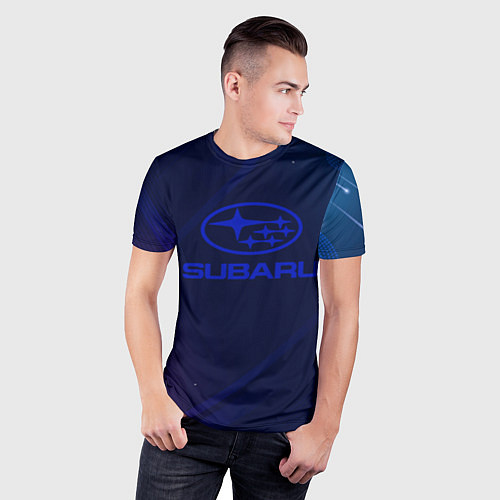 Мужская спорт-футболка Subaru Абстракция неон / 3D-принт – фото 3