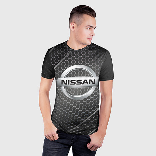Мужская спорт-футболка Nissan метал карбон / 3D-принт – фото 3