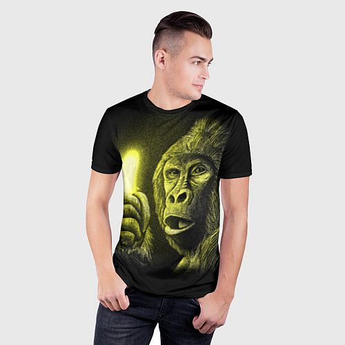 Мужская спорт-футболка Горилла с неоновым бананом - рисунок карандашом / 3D-принт – фото 3