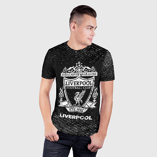 Мужская спорт-футболка Liverpool с потертостями на темном фоне / 3D-принт – фото 3