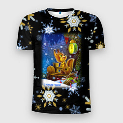 Футболка спортивная мужская Новый год белка смотрит на часы, цвет: 3D-принт