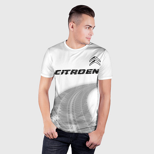 Мужская спорт-футболка Citroen speed на светлом фоне со следами шин: симв / 3D-принт – фото 3