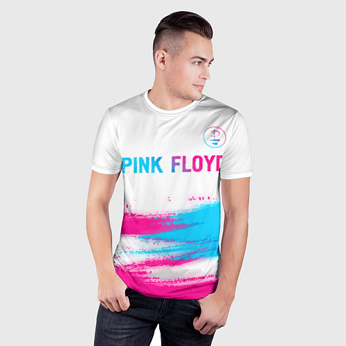 Мужская спорт-футболка Pink Floyd neon gradient style: символ сверху / 3D-принт – фото 3