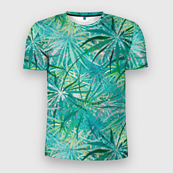Мужская спорт-футболка Тропические листья на зеленом фоне