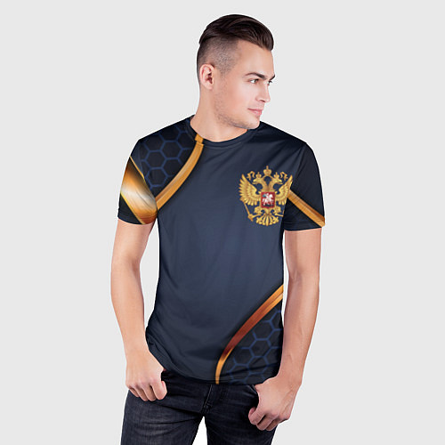 Мужская спорт-футболка Blue & gold герб России / 3D-принт – фото 3