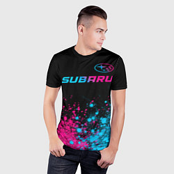 Футболка спортивная мужская Subaru - neon gradient: символ сверху, цвет: 3D-принт — фото 2