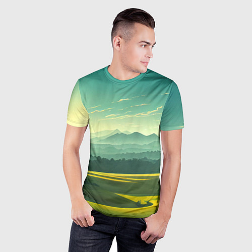 Мужская спорт-футболка Зелёная долина, пейзаж / 3D-принт – фото 3